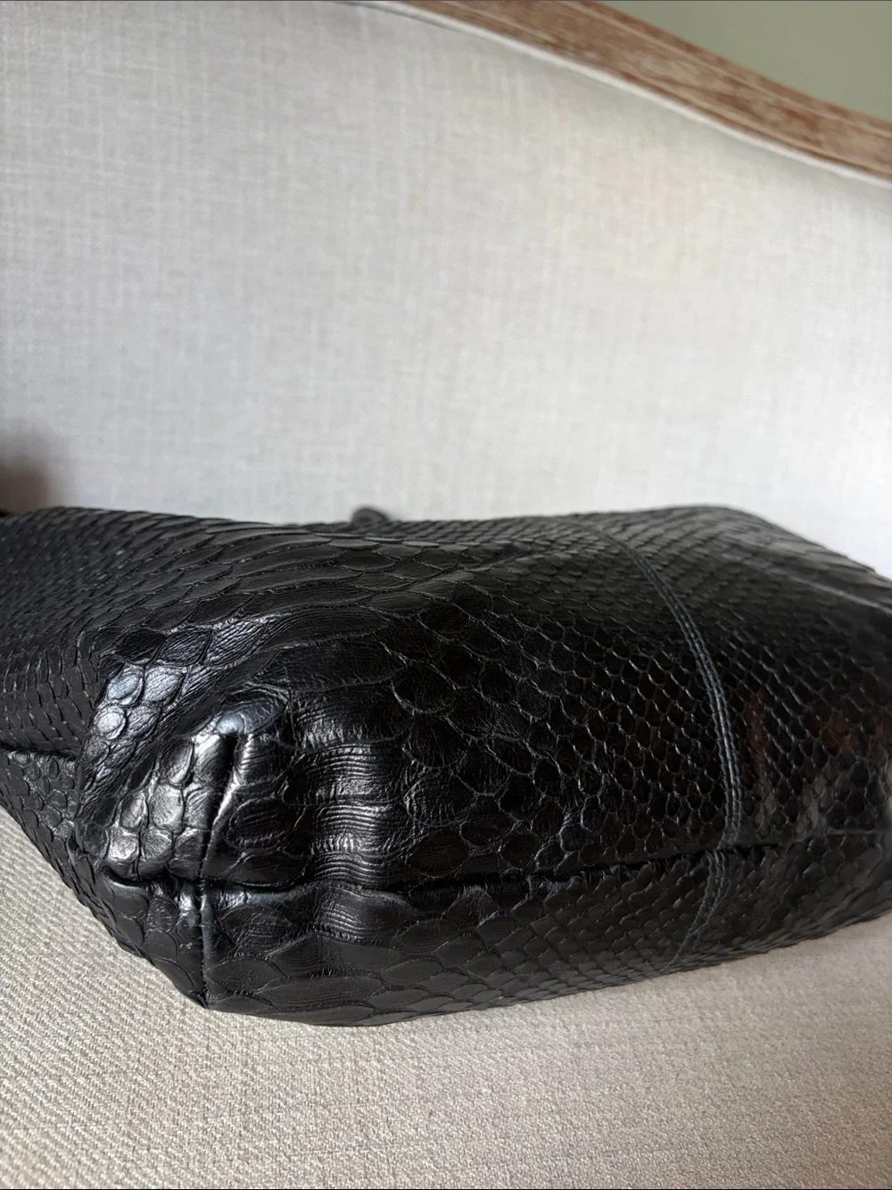 Furla Black Croc Embossed Leather Hobo Shoulder Bag